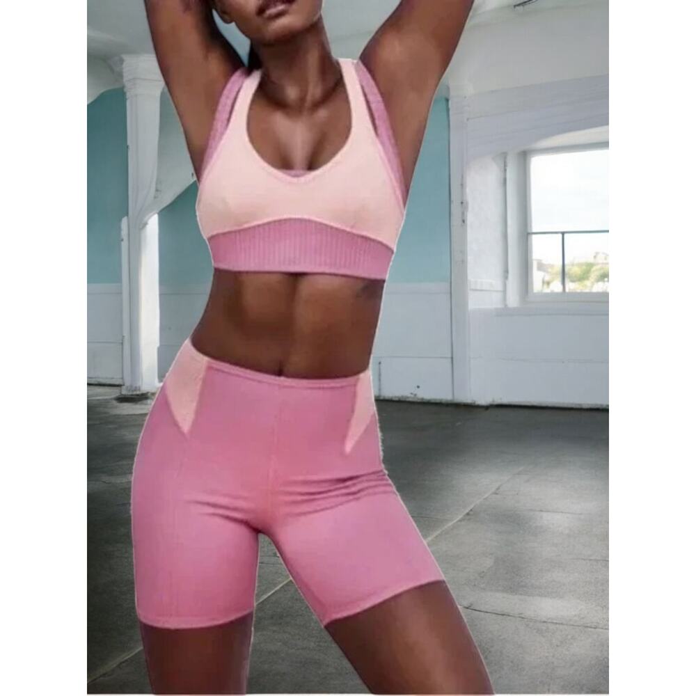 NWT - For Love and Lemons Dani Mauve Pink Biker Athletic Ribbed Shorts Size: L
